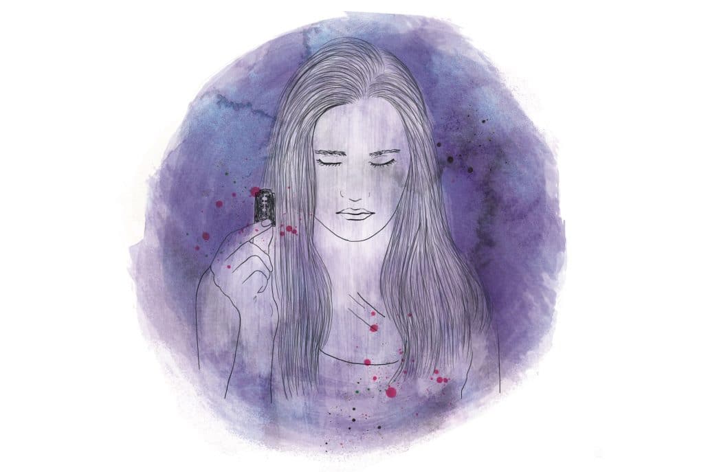 Illustration: Ein Mädchen hält eine Rasierklinge in der Hand. Illustration: Sabrina Müller, sabrinamueller.com